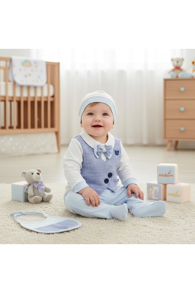 MİNİBORN طقم خروج من المستشفى للأطفال الرضع مكون من طقم فيست قطع من القطن بتص...