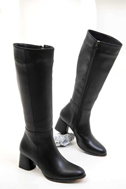 NiceDiffer Дамски черни матови къси ботуши с дебел ток