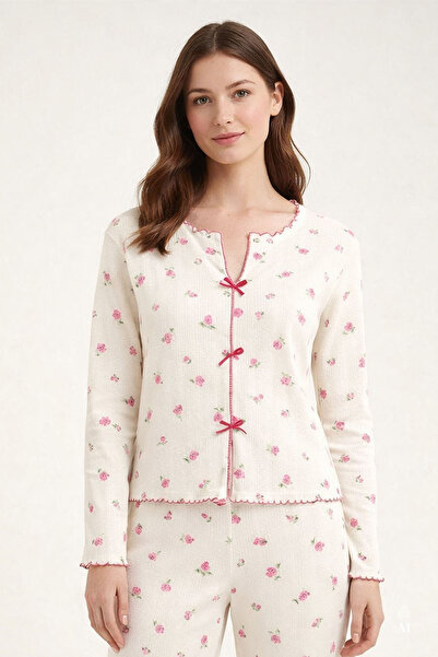 koza iç giyim Dámská bavlněná pyžamová souprava s květinovým vzorem, overlock...