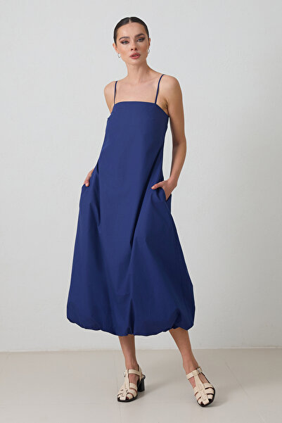 Setre Navy Blue 100% Cotton Comfortable Cut Balloon Dress with Straps