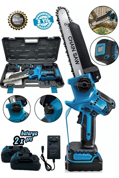 MOONSHOP Pro Seri Çift Akü Otomatik Yağlamalı El Testeresi Ağaç Odun Dal Kesm...