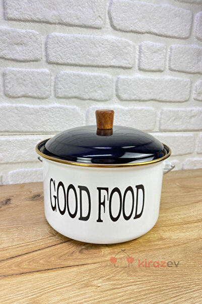 KirazEv Ahşap Kulplu Emaye Bakraç Good Food Bakraç 22cm Emaye Tencere
