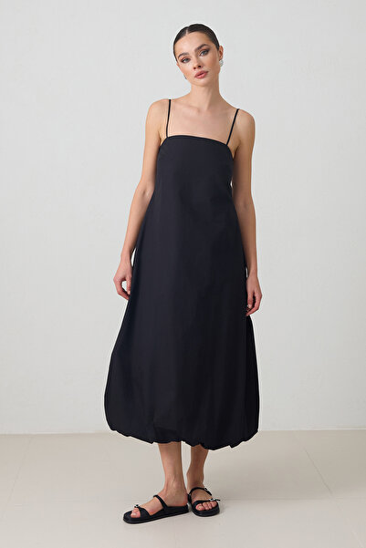 Setre Black 100% Cotton Comfortable Cut Balloon Dress with Straps