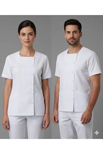 temex Medikal Üniforma Likrasız Doktor Hemşire Alt Üst Takım Kare Yaka Çıtçıt...