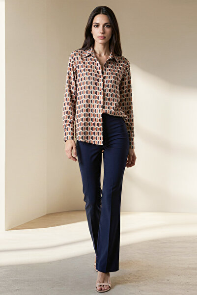 Setre Patterned Long Sleeve Brick Colored Shirt
