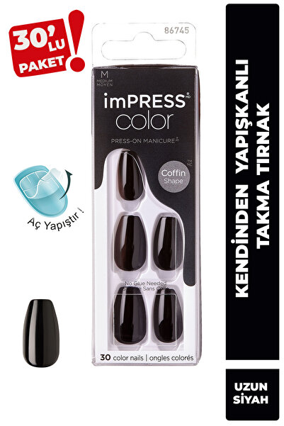 Impress Kendinden Yapışkanlı Takma Tırnak Uzun Siyah