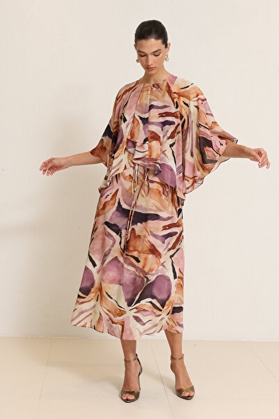 Setre Plum Long Sleeve Patterned Relaxed Fit Dress