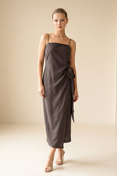 Setre Brown Thin Strap Dress with Waist Detail