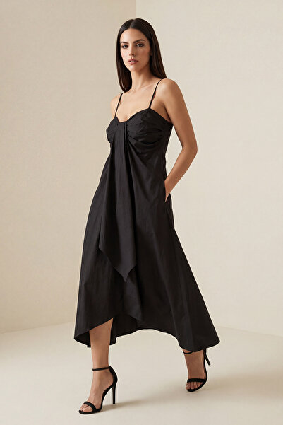 Setre Black 100% Cotton Dress with Collar Detail and Comfortable Fit