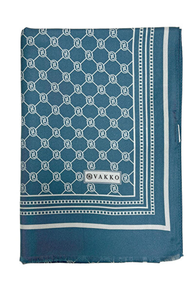 Vakko Twill İpek Şal - Özel Seri - Açık Kot Mavi