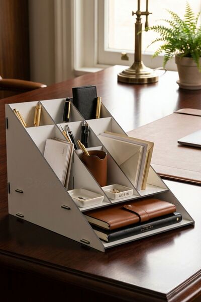 Evene Dosya Düzenleyici Masa Üstü Organizer Ahşap Evrak Raflı Model 4