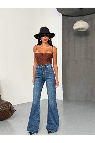 HerTon Pantaloni de damă cu talie înaltă, tip Spanish Paça – 100% bumbac