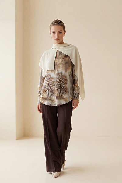 Setre Бейж блуза с дълъг ръкав, детайли на яката и шарки