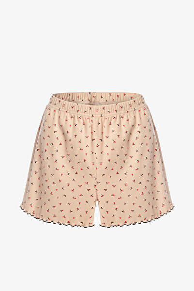 koza iç giyim Kadın İnce Askılı Fiyonklu Pamuklu Şortlu Pijama Takımı