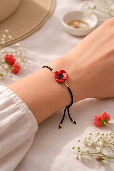 ADAMODART سوار من خرز زجاج مورانو على شكل زهرة الخشخاش الأحمر