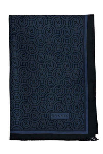 Vakko Twill Silk Shawl - New Monogram - Dark Navy Blue