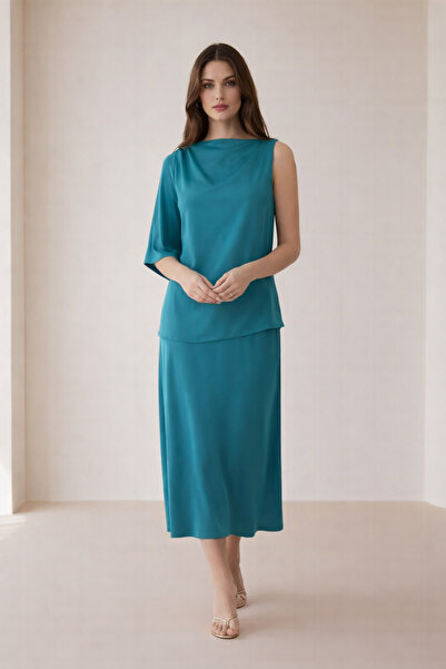 Setre Σμαραγδί ασύμμετρη μπλούζα με λεπτομέρεια στον γιακά και ένα μονό μανίκι