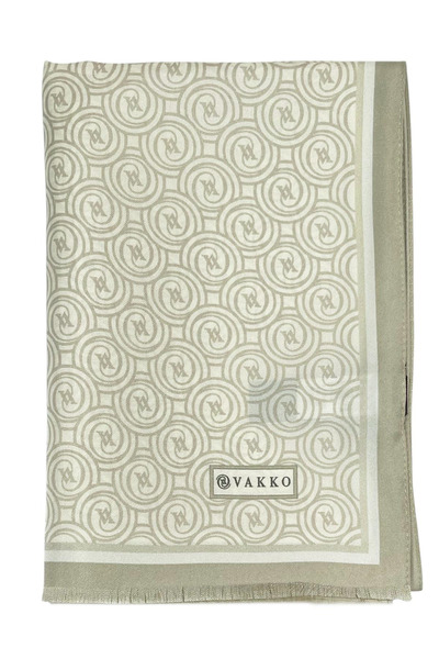 Vakko Twill Silk Shawl - New Monogram - Beige