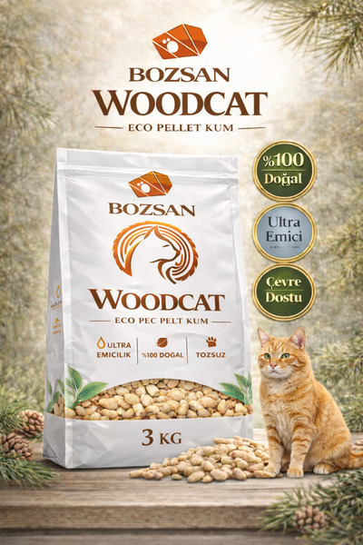 Bozsan WOODCAT Çam Peleti Kedi Kumu 3 KG | Doğal, Ekonomik, Yüksek Emicilik, ...