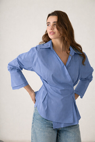 Setre Μπλε μακρυμάνικο πουκάμισο με φαρδιά κοπή με λεπτομέρεια στη μέση και α...