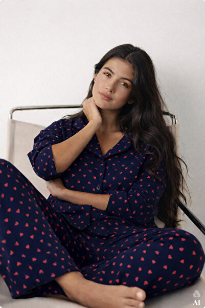 koza iç giyim Γυναικείο Σετ Πιτζάμες με Μπλε Ναυτικό Κόκκινο Βαμβακερό μοτίβο...