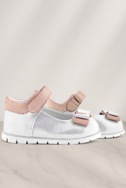 Rakerplus Genuine Leather Silver Powder Baby Girl Ballerina Shoes
