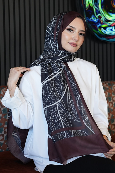 AFVENTE Βαμβακερό σάλι με μαρμάρινο σχέδιο μπορντό