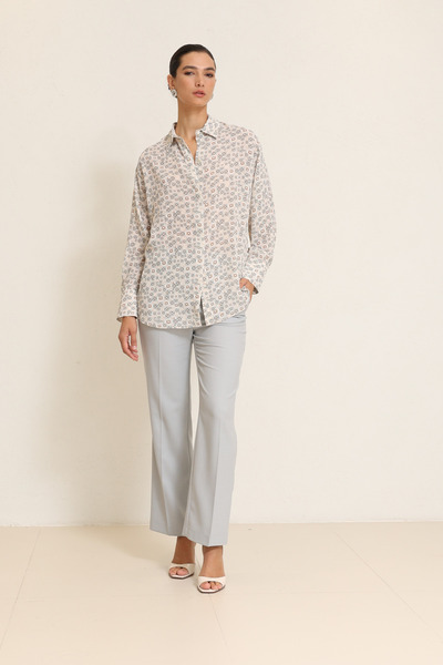Setre Екру-сива риза с дълги ръкави, удобна кройка и шарки