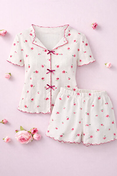 koza iç giyim طقم شورت نسائي قصير الأكمام مطبوع عليه زهور