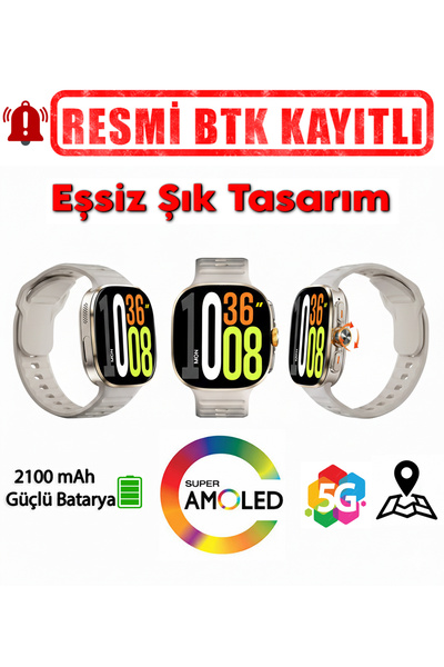 Tekvora Android Akıllı Saat 5G SIM Bluetooth Arama 2.16" AMOLED GPS NFC Wi-Fi