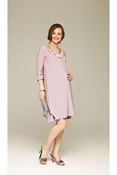 Genel Markalar Gül Aksesuarlı Kısa Hamile Elbise