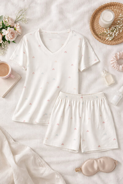 koza iç giyim Γυναικείο σετ πιτζάμες με κοντομάνικο σορτς με σχέδιο καρδιάς β...