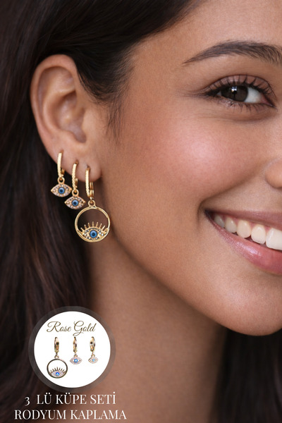 Sacce Scarves&Accessories Kadın Rodyum Kaplama Zirkon Taşlı , Rose Gold , 3’l...