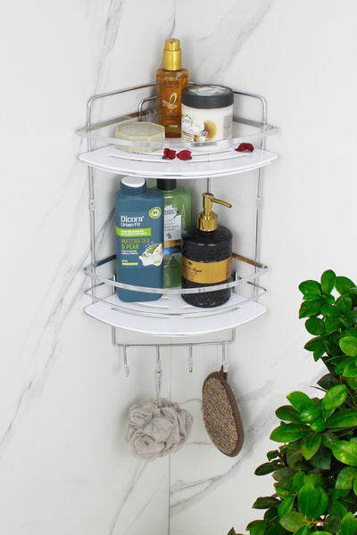 HIMYHOME رف شامبو مزدوج مع رف كريستالي ورف زاوية لتنظيم الحمام