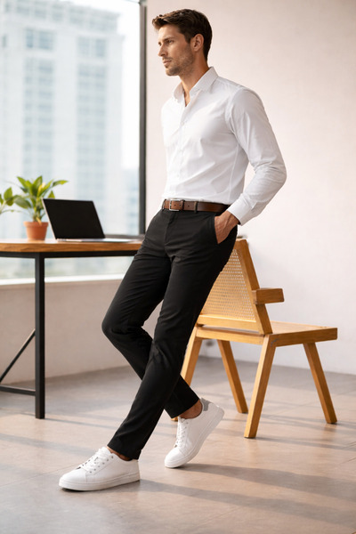 WE&ME Men's Slim Fit Lycra Casual Trousers – Flexible Comfortable Fit