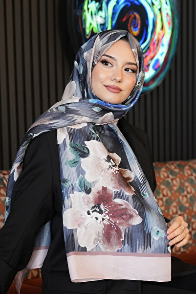 AFVENTE Striped Floral Pattern Smoked Soft Cotton Shawl