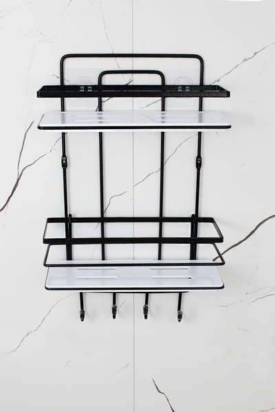 HIMYHOME Bathroom and Cosmetic Organizer with Crystal Shelf and Stainless Lamas Double Black Bathroom Shelf Shampoo Rack