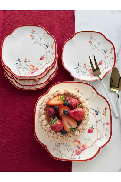 ROSSEV Porselen Pasta Tabak 7 Parça Rosso