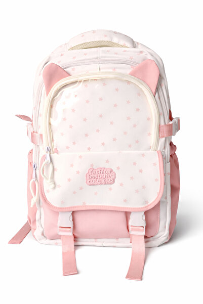 Ecrou White-Pink School Backpack with Window Detail