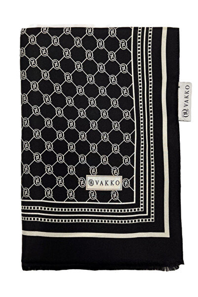 Vakko Twill Silk Shawl - Special Series - Black Ecru