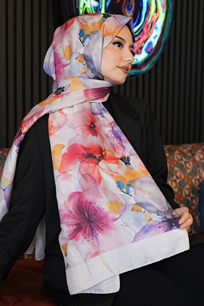 AFVENTE Orchid Pattern Powder Soft Cotton Shawl