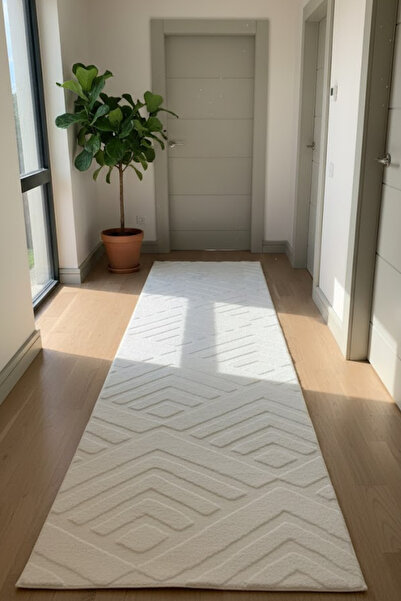 VOPTEKS Beyaz Peluş Halı Yolluk Kaymaz Taban Makinede Yıkanabilir Beyaz Peluş...