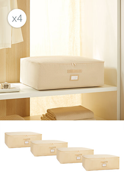 Ocean Home Textile 4 Pieces Large Size Beige Herringbone Underbed Pillow Quil...