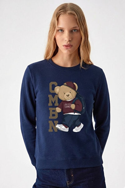 COMBİNE MİCHAİL Hanorac de damă CMBN cu imprimeu ursuleț, albastru marin