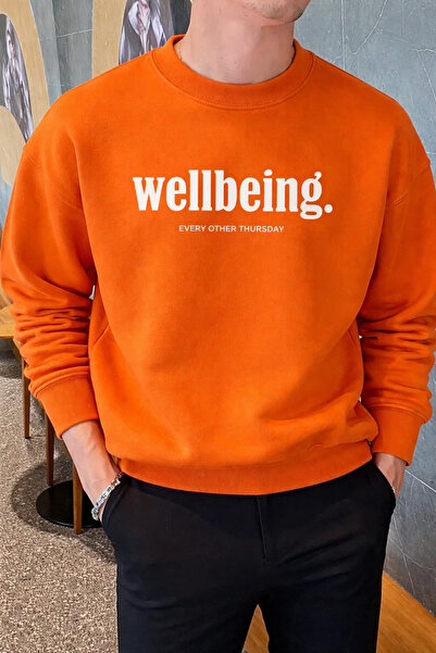 COMBİNE MİCHAİL Wellbeing Themed Printed Men's Orange Sweatshirt
