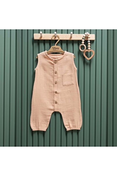 Tiffany Sleeveless Muslin Unisex Baby Jumpsuit Beige