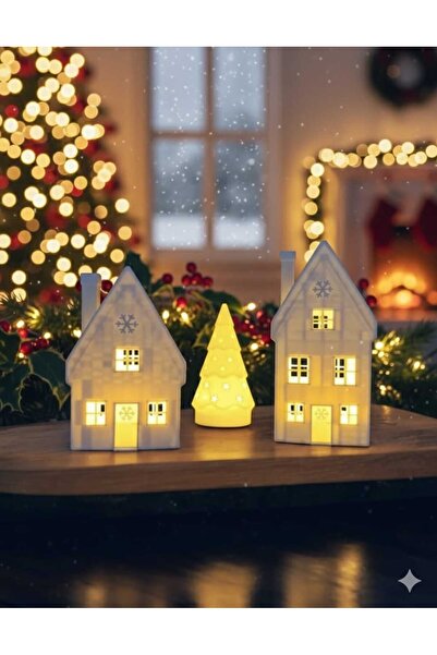 teknotrust Ev Dekor Seti Sevimli -Yılbaşı Süsü - Kış Evi - Noel Evi - 3 lü se...