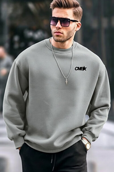 COMBİNE MİCHAİL Göğüs Baskılı Pamuklu Erkek Gri Sweatshirt