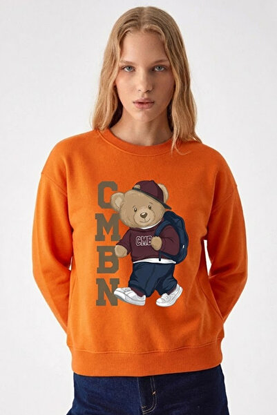 COMBİNE MİCHAİL Women's Cmbn Teddy Bear Print Orange Sweatshirt