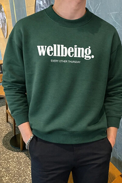 COMBİNE MİCHAİL Wellbeing Themed Printed Men's Red-Green Sweatshirt